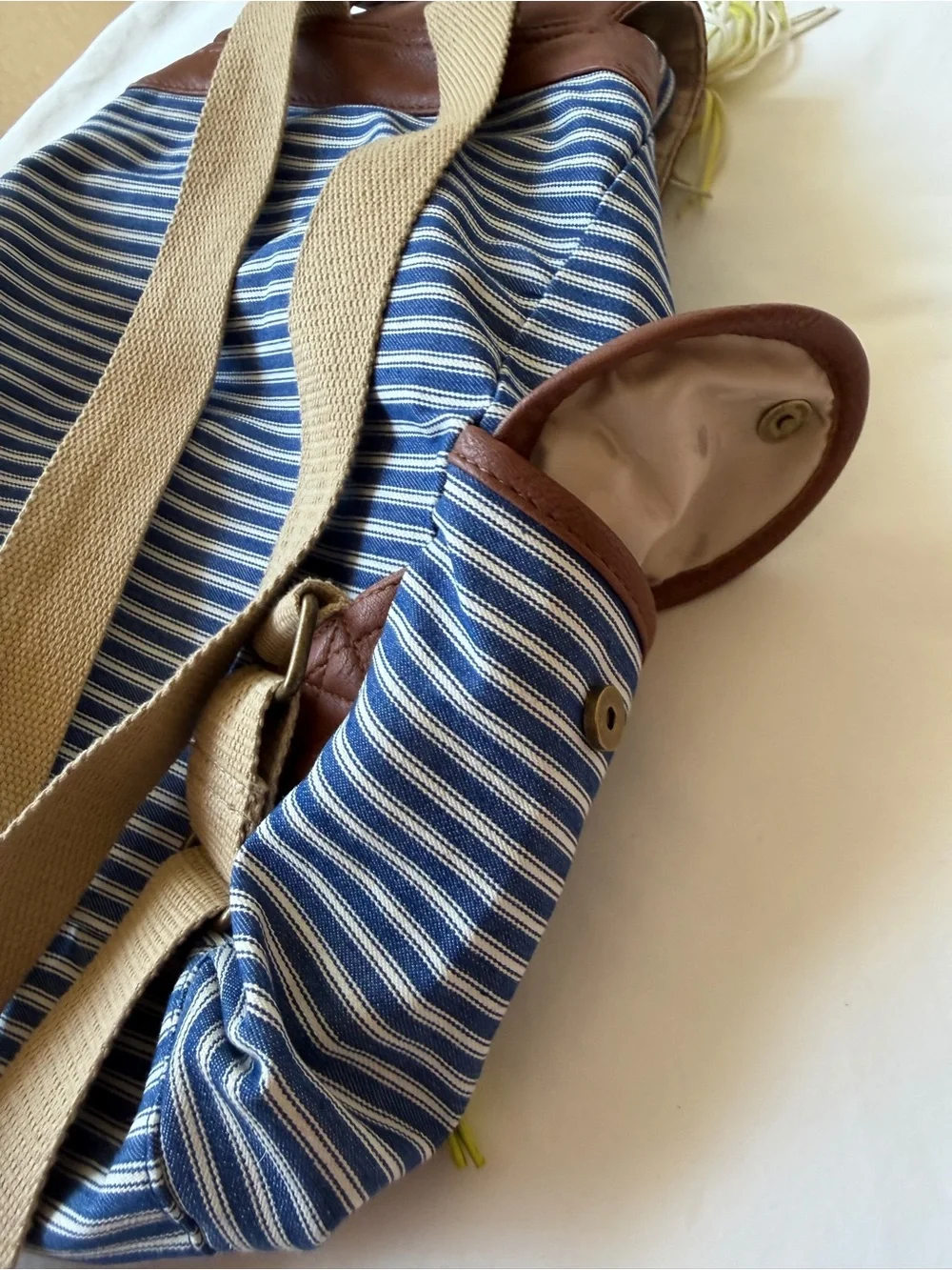 Madden Girl Blue & White Striped Canvas Backpack w/ Faux Leather Trim